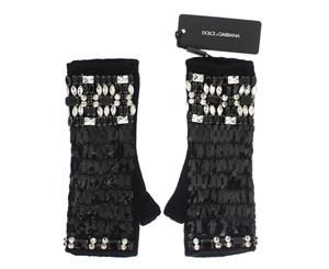 Dolce & Gabbana Black Cashmere Crystal Finger Less Gloves