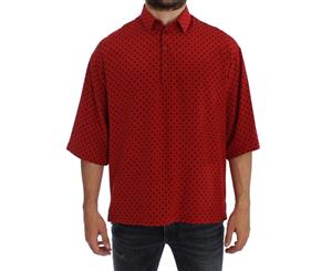 Dolce & Gabbana Red Black Polka Silk Polo T-Shirt