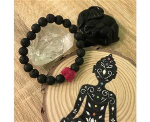 Kid's Little Elephant and Lava Stone Aroma Diffuser Bracelet - Deep Pink