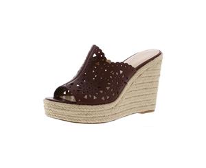 Nine West Womens Derek Leather Cut-Out Wedge Sandals