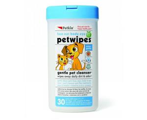 Petwipes for Dogs & Cats Wipes Away Daily Dirt & Odour - Petkin - 30 Wipes