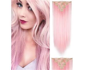 Pink Thick High Grade Straight Hair 7Piece 16Clips 20" Hair Extension 07Pink