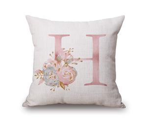 Pink letter H &Flowers on Cotton&linen Pillow Cover 80530