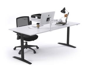 Sit-Stand Range - Electric Corner Standing Desk Black Frame Left or Right Side Return [1600L x 1800W] - maple white modesty