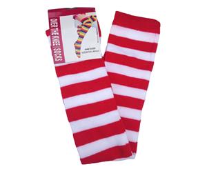 Women's Over The Knee Socks Plain Striped High Thigh Ladies Long Stripey Stocking - Red/White - Red/White