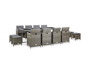 13 Piece Outdoor Dining Set with Cushions Poly Rattan Grey Patio Set