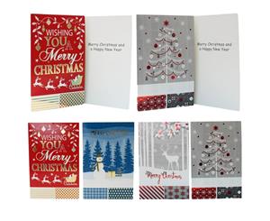 16x Christmas Xmas Greeting Cards & Envelopes w Glitter Foil from 11.5x17.5cm [Design F]