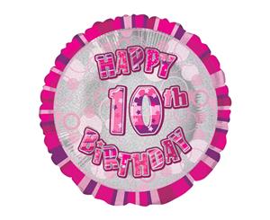 45cm Glitz Pink 10th Birthday Round Foil Balloon Packaged