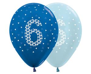 6th Met & Prl Blue 30cm Latex Balloons AOP Wht Ink 50pk