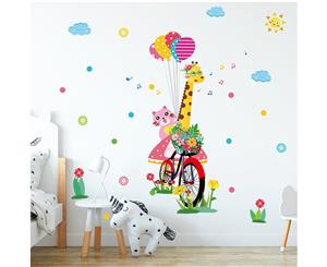 Cartoon Giraffe Bicycle Wall Stickers (Size 128cm x 78.5cm )