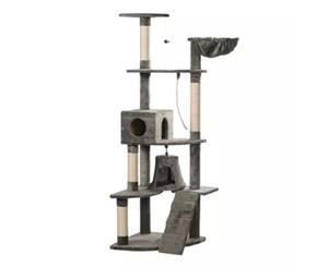 Cat Tree 191cm Grey Pet Scratching Post Pole Kitten Playhouse House