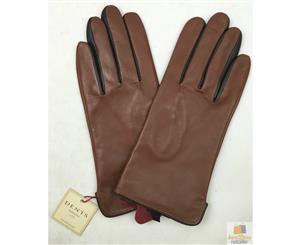 Dents Women's Hair Sheep Classic Leather Gloves - Chocolate/Cognac