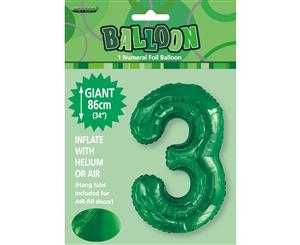 Emerald Green 3 Numeral Foil Balloon 86cm