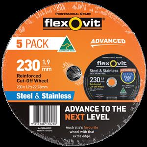 Flexovit 230 x 1.9 x 22.23mm Black Metal Cut Off Wheel - 5 Pack