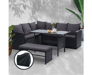 Gardeon Outdoor Dining Set Sofa Set Outdoor Furniture Dining Setting Wicker 8 Seater Storage Cover Black Bench