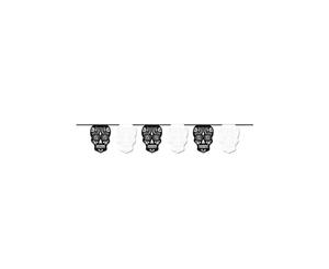 Halloween Black & White Skulls Flag Banner