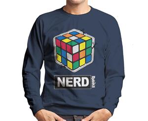 Rubik's Cube Cut Out Nerd Men's Sweatshirt - Navy Blue