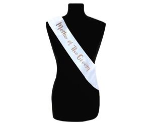 Single Layer White With RoseGold Satin Mother of the Groom Night Party Text Sash Banner 160cm x 80cm x 10cm