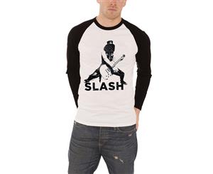 Slash T Shirt Mens Snow Blind Guitar Solo Logo Official Baseball Shirt - White