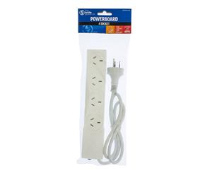 The Brute Power Co 4 1m Cord/Cable Socket/Powerboard 10A Outlet/Strip Switch WHT