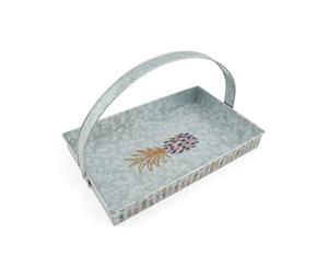 ThirstyStone 39cm Rectangular Pineapple Galvanized Serving Tray Carrier w Handle