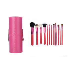 12 Piece Professional Makeup Brush Set Soft Bristle Carry Case Rose Pink