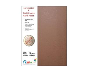 20pce Watermark Certificate / Invitation Card Paper 250gsm A4 Acid Free - Brown