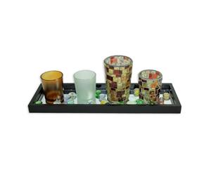 36cm Earth & Water Theme Tea light Candle Holder Set with Glass Pebbles - Multi Coloured