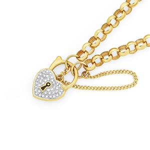 9ct Gold 19cm Belcher Diamond Padlock Bracelet