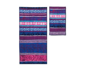 Desigual Towel Pack - Hand Towel & Mini Towel - 100% Cotton - Boho Jeans Stripe