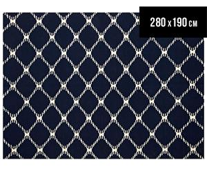 Diamond Ikat 280x190cm Hand Woven Indian Dhurrie Rug - Navy