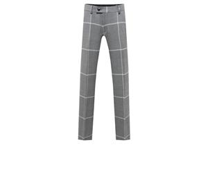 Dobell Mens Grey/White Check Suit Trousers Regular Fit