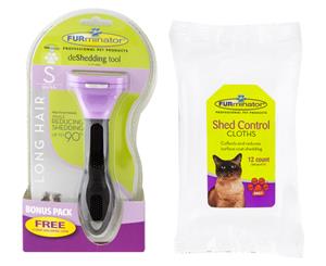 FURminator Small Cat Deshedding Tool For Long Hair Bonus Pack