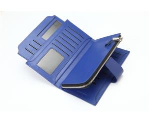 Hautton Leather Blue Clutch Wallet With Pull Out Sleeve. 11 credit Card Slots ID Slot 2 Micro SD Slots