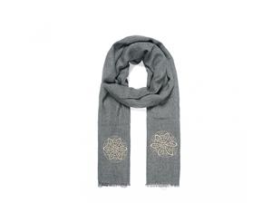 Intrigue Womens/Ladies Triple Embroidered Floral Scarf (Grey) - JW311