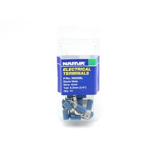 Narva 4mm Blue Electrical Terminal Male Blade Connector - 14 Pack