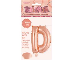 Rose Gold D Alphabet Foil Balloon 35cm