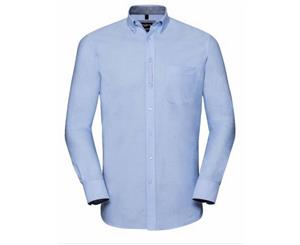 Russell Collection Mens Long Sleeve Tailored Oxford Shirt (Oxford Blue/Oxford Navy) - RW7047