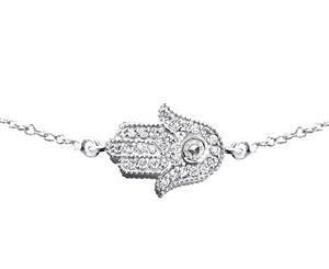 Sterling Silver CZ Crystal Hamsa Bracelet