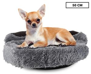 Trendy Pets 50cm Plush Paw Print Pet Bed - Grey