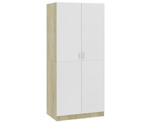 Wardrobe White and Sonoma Oak Chipboard Garment Hanger Storage Unit