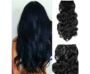 24" Wavy Thick Black Curly Synthetic Hair Extension 7Piece 16Clips