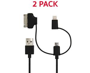 2PK Buddee 1m 3in1 USB Lightning Cable 30-pin Micro-USB Device Sync Charge Black