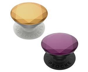 2pc PopSockets Universal Swappable PopGrip w/ Base Metallic Diamond Gold/Violet