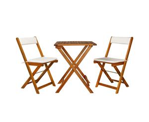 3 Pieces Solid Acacia Wood Folding Bistro Set with Cushions Lounge Set