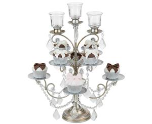 8-Piece Crystal-Draped Cupcake Stand with 3 Candle Holders | Silver | Madeleine Collection