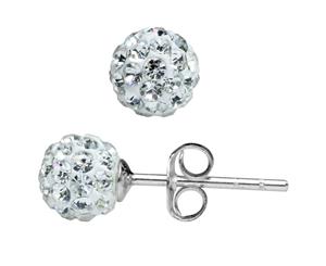 .925 Sterling Silver 6mm Shamballa Studs Clear-Silver/Clear