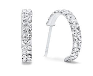 .925 Sterling Silver Crystal C Hoop Earrings-Silver/Clear