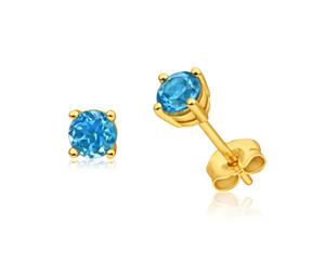 9ct Yellow Gold Blue Topaz 4mm Stud Earrings