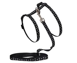 AB Tools Black Small Animal Poka Dot Harness & Lead (Neck14-20/Chest18-28cm)